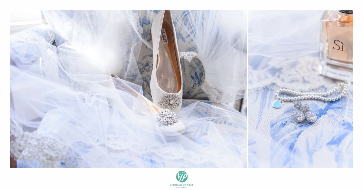 Wedding day accessories, shoes, jewelry, perfume