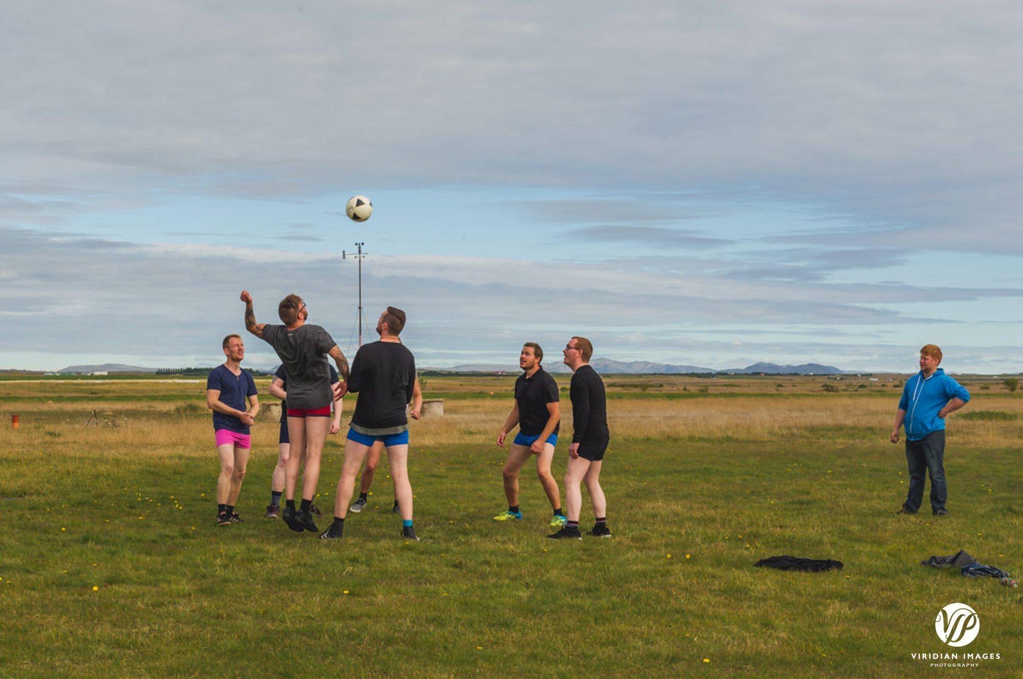 Icelandic men playing football in underwear