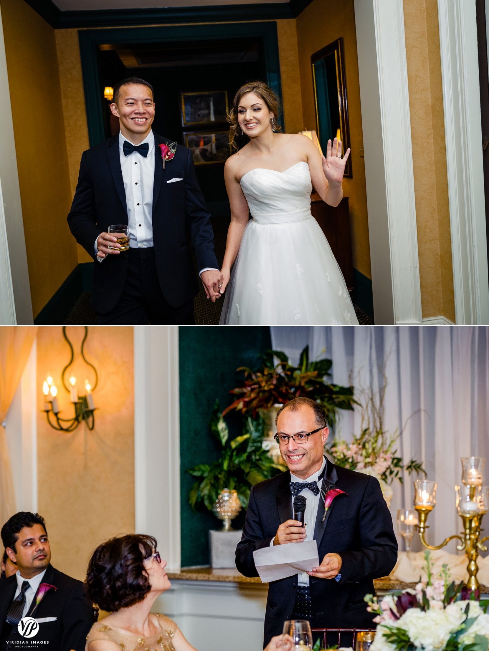 couple enter reception father toast