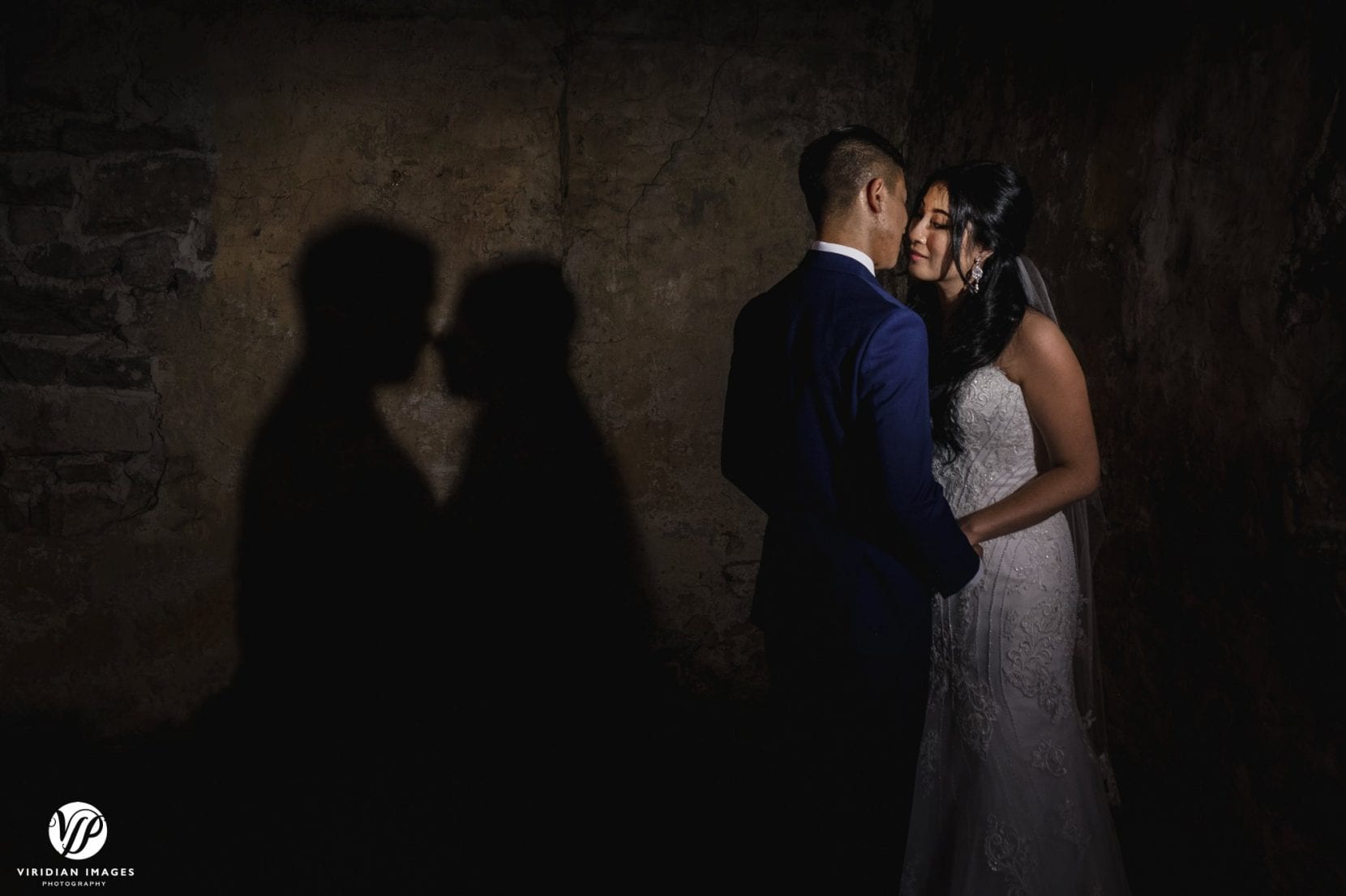bride and groom and shadow portrait
