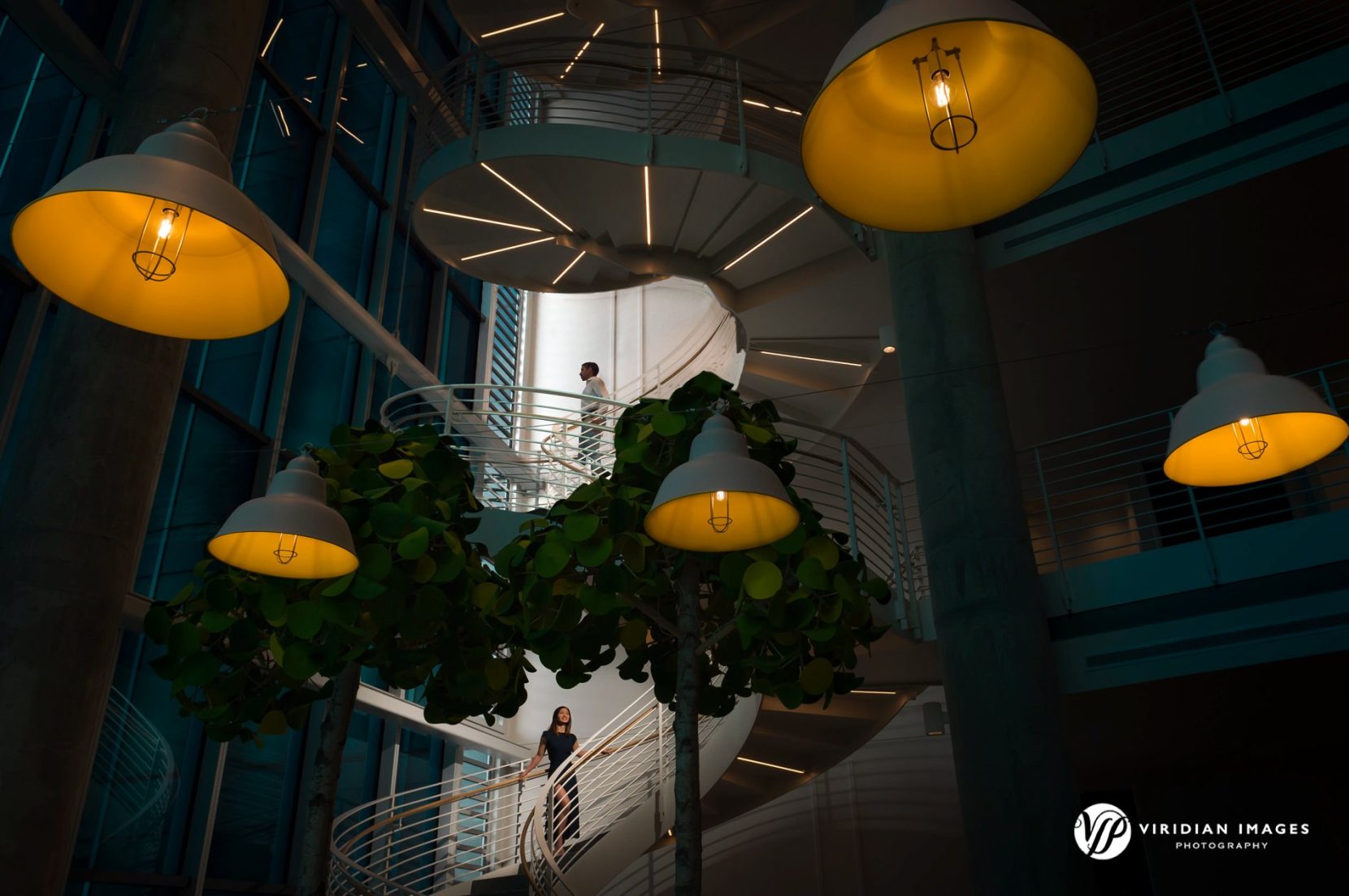 Editorial Atlanta engagement photography at Georgia Tech spiral staircase