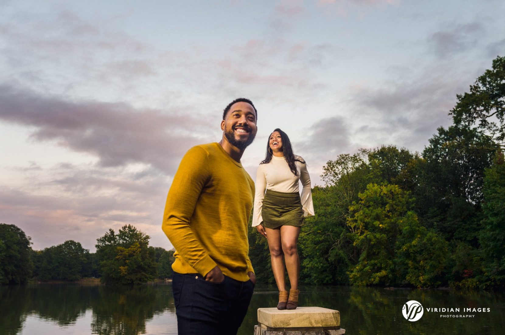 editorial style photo of couple during engagement session in atlanta