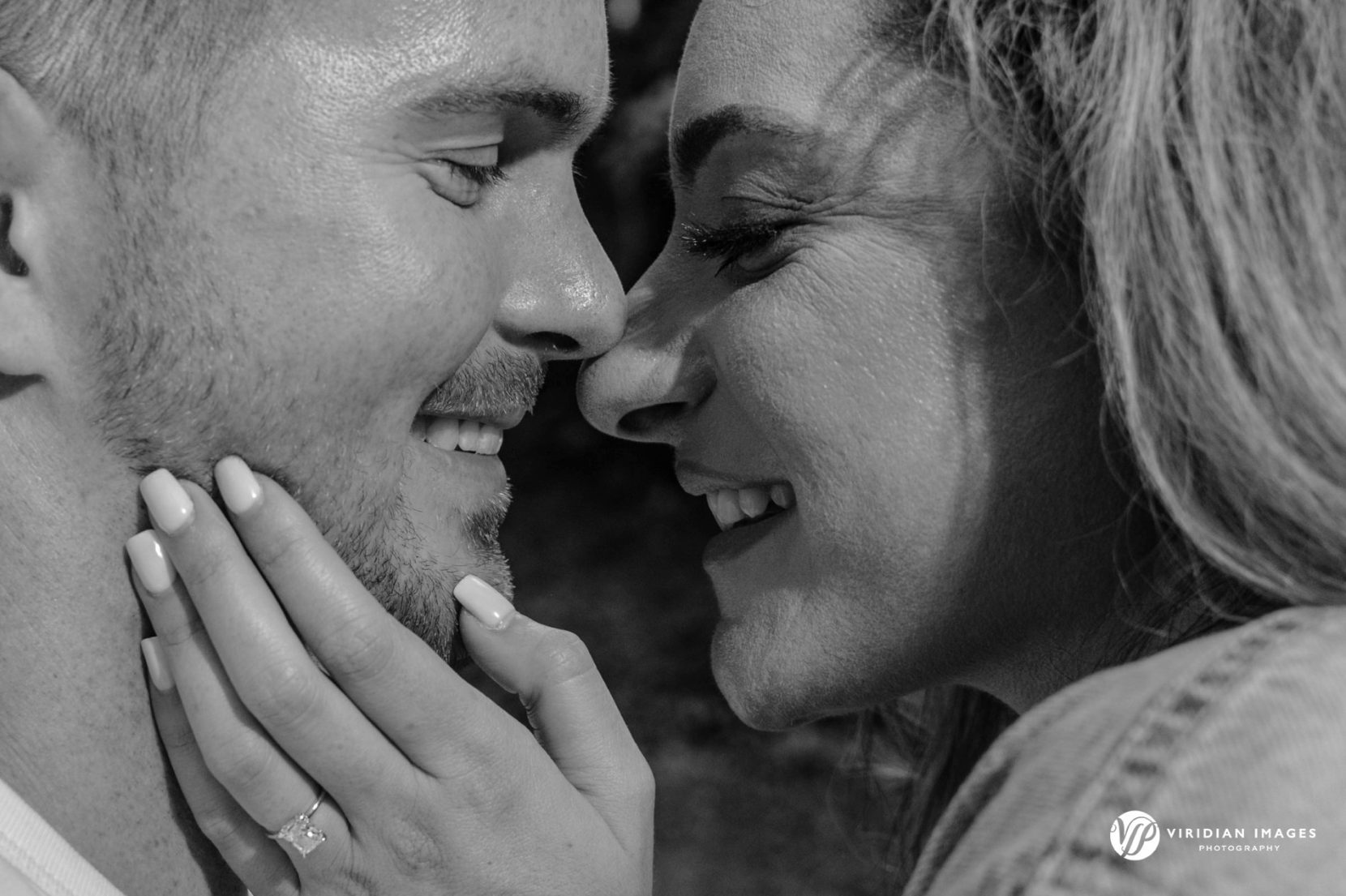 couple kissing up close during Atlanta engagement session
