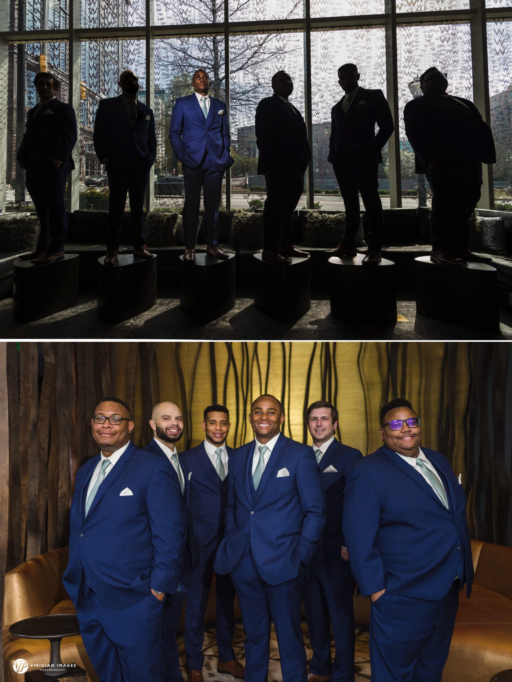 groomsmen photographs at W hotel lobby Atlanta