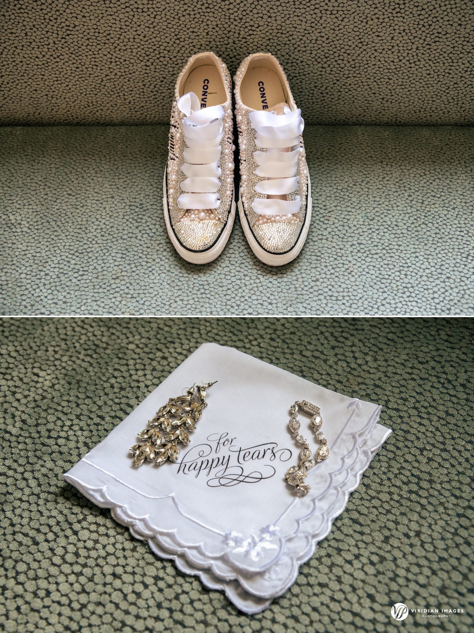 custom wedding bling converse sneakers, jewelry and handkerchief details