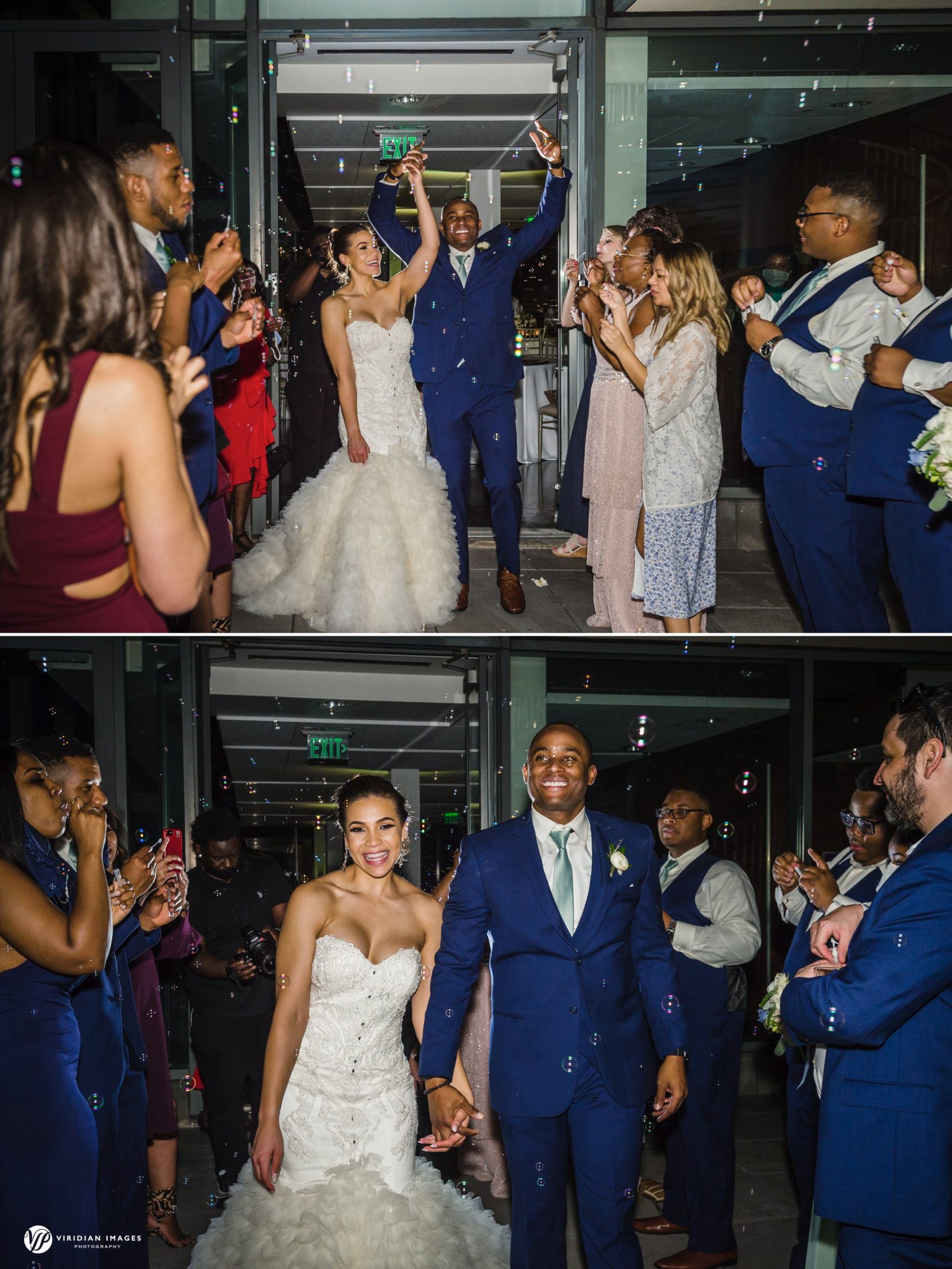 Bubble exit at end of wedding reception on terrace at Ventanas Atlanta