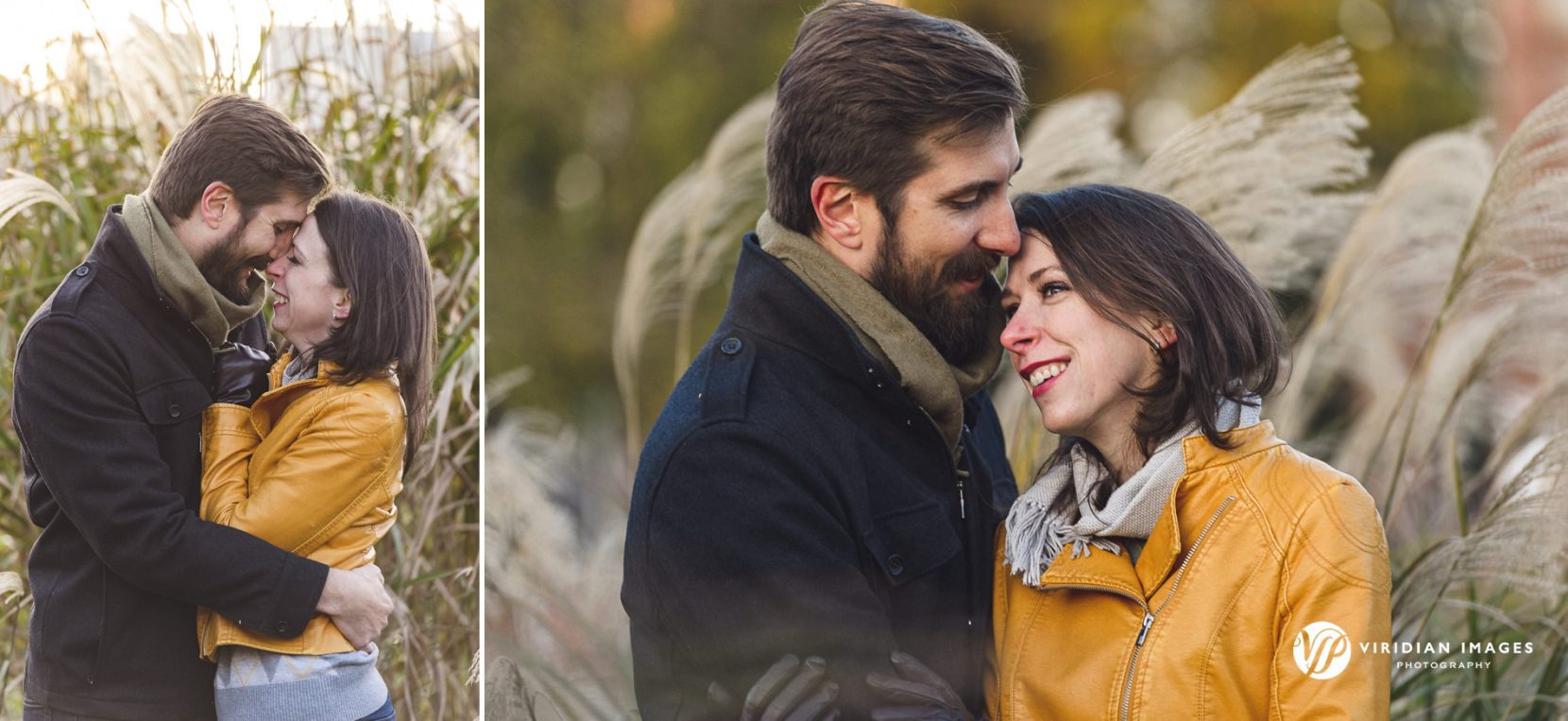 Romantic cuddle during engagement session near Oakland Cemetery during fall engagement session in Atlanta.