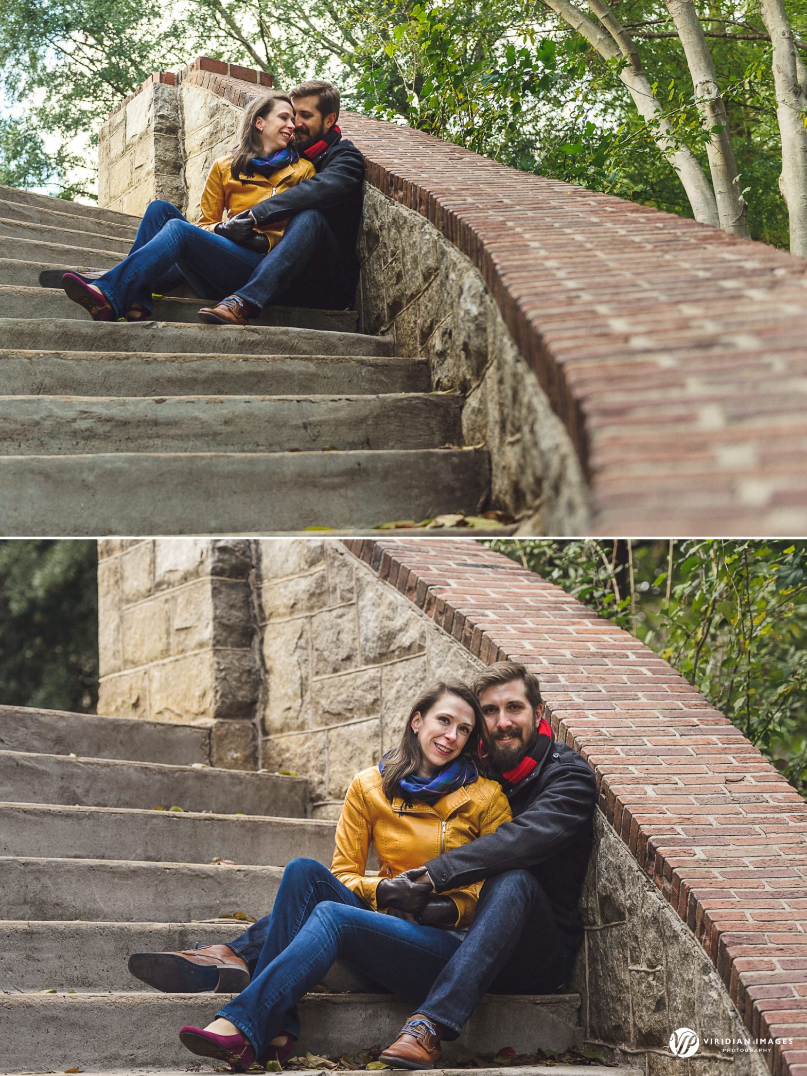 Classic fall engagement portraits captured at Grant Park by Viridian Images Photography.